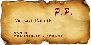 Páricsi Patrik névjegykártya
